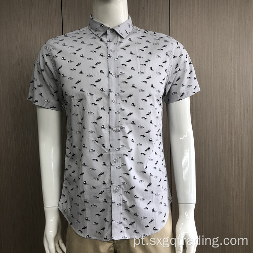 Camisa de manga curta masculina estampada 100% algodão